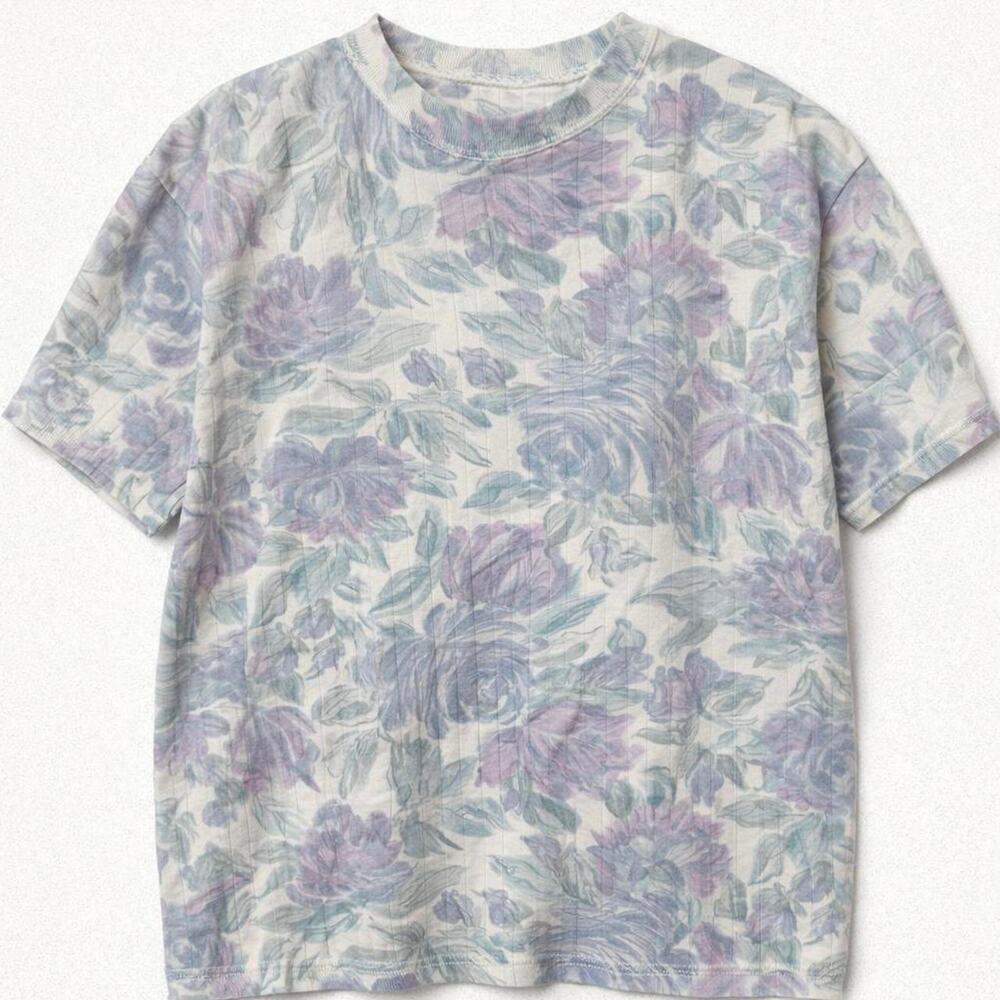 Cottagecore Grannycore Vtg 80s romantic floral cotton top soft pastel flowers XL